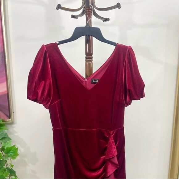 New Sam Edelman Cocktail Ruched Puff Sleeve Velvet Minidress in Red Size 8 - Picture 4 of 8